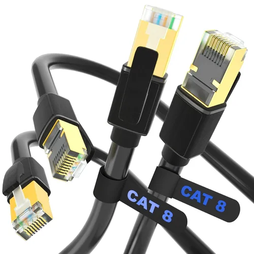 Vista 2 de Cable Ethernet Cat 8 de 3 pies, cable de red trenzado de nailon de alta velocidad de 40 Gbps 2000 MHz, cable LAN RJ45 sólido blindado resistente