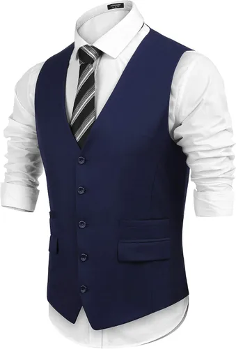 Vista 4 de COOFANDY Chaleco de traje de negocios para hombre, ajustado y ajustado para boda