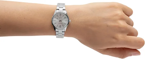 Vista 3 de Casio #LTP-V005D-7B Reloj analógico de 3 manecillas de acero inoxidable estándar con esfera plateada para mujer, plateado, Informal, clásico