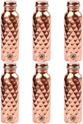 Vista 7 de ANANYA FASHION & CRAFTS HUB 34 Oz Copper Water Bottle with Diamond Texture – Elegant Leak-Proof Design – Ayurvedic Wellness for Hydration & Immunity