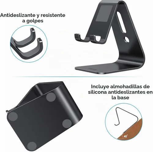 Vista 7 de [Versión actualizada de Solid] OMOTON Desktop Cell Phone stand Tablet Stand avanzada, 4mm de grosor de aluminio soporte para teléfono celular