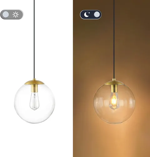 Vista 7 de KoKo&Yukina Luces colgantes modernas de globo de vidrio dorado de 6 pulgadas, paquete de 2 lámparas colgantes de vidrio transparente de mediados