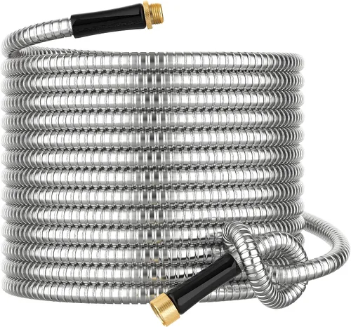 Vista 17 de Manguera de jardín de metal corta de 1 pie, adaptador de extensión de manguera pequeña de acero inoxidable para carrete de manguera, tubo de agua
