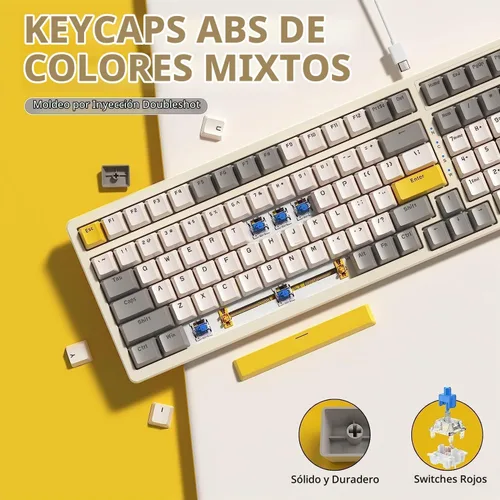 Vista 3 de Ajazz Teclado mecánico para juegos, intercambiable en caliente con almohadilla numérica, compacto USB con cable 100 teclas, teclas ABS de doble