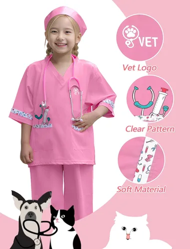 Vista 4 de ANPHILE Disfraz de veterinario para niños, disfraz de veterinario para niños con abrigo de médico, disfraces para el día de la carrera para niñas