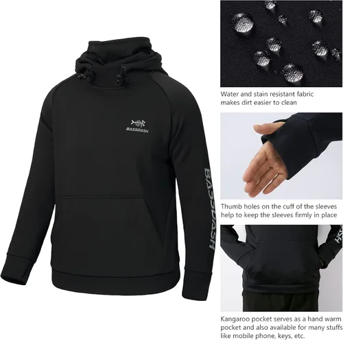 Vista 5 de BASSDASH Sudadera con capucha de forro polar para pesca juvenil con máscara, resistente al agua, FS18Y