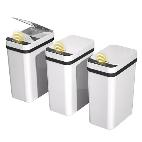 Vista 8 de FRESHLIX Paquete de 3 cubetas de basura para baño 2.6 galones, cubetas de basura automáticas delgadas sin contacto con sensor de movimiento, cubetas