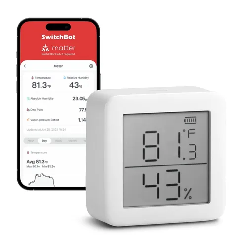 Vista 8 de SwitchBot Termómetro higrómetro inteligente, higrómetro medidor de humedad interior, sensor de punto de rocío/VPD/humedad absoluta, monitor