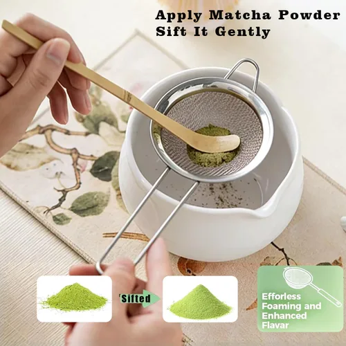Vista 3 de Juego de batidor de matcha blanco, kit de matcha de cerámica para principiantes y amantes del té