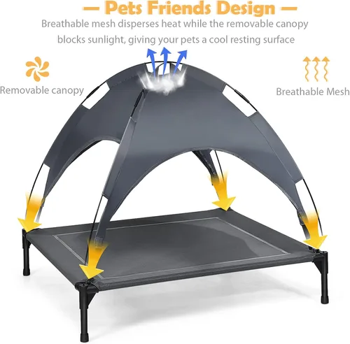 Vista 5 de Giantex Cama elevada para perros con toldo extraíble, cuna elevada portátil para mascotas, cama refrescante para perros para camping, playa, césped