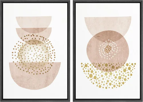 Vista 19 de SIGNFORD Lienzo enmarcado para pared, juego de arte geométrico retro de mediados de siglo, plantas forestales, ilustraciones con formas abstractas