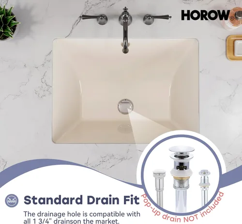 Vista 8 de HOROW Lavabo de Baño Rectangular para Montaje Inferior, Lavabo Rectangular de Vasija de 20 x 15 Pulgadas con Rebosadero, Lavabo de Cerámica Blanca