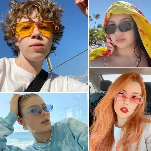 Vista 5 de Tskestvy 4 lentes de sol retro vintage pequeños rectangulares cuadrados de los años 90, lentes de moda Y2K para mujer, accesorios estéticos