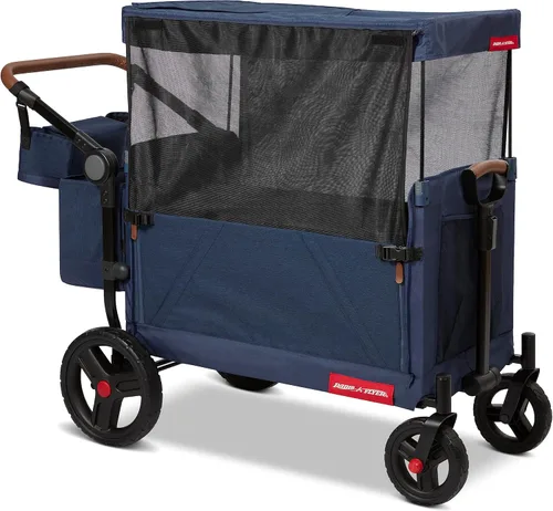 Vista 9 de Radio Flyer Atlas Stroll 'N Wagon, azul marino, para mayores de 1 año, versatilidad de empuje o tracción 3 en 1, plegable con una sola mano, toldo