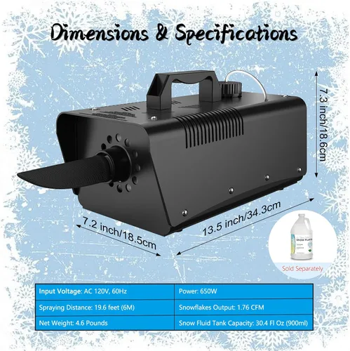 Vista 2 de Wisdomlit - Máquina de nieve de 650 W, fabricante de nieve falsa duradera Negro