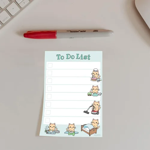 Vista 2 de Lista de tareas adhesiva linda de gato kawaii Cuaderno de notas de humor de gato, tarjeta de notas para regalo para amantes de los gatos 50