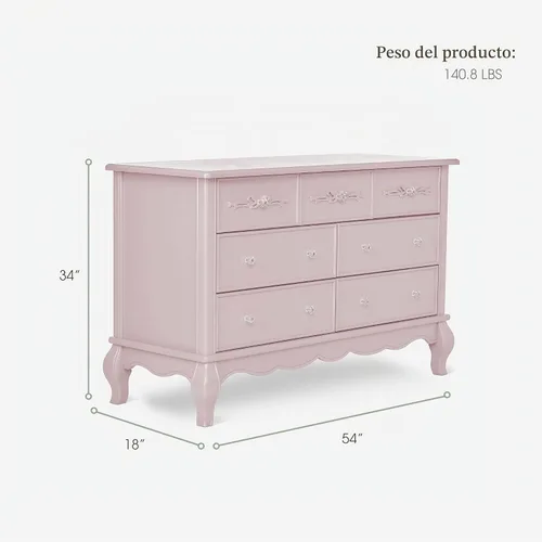 Vista 3 de EvolurAurora 7 Drawer Double Double, Rose Dusty Rosa polvorienta