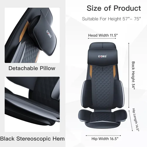 Vista 3 de CLORIS Masajeador de cuello y espalda con calor, reposacabezas ajustable automático, compresión Shiatsu 3D y almohadilla de masaje rodante
