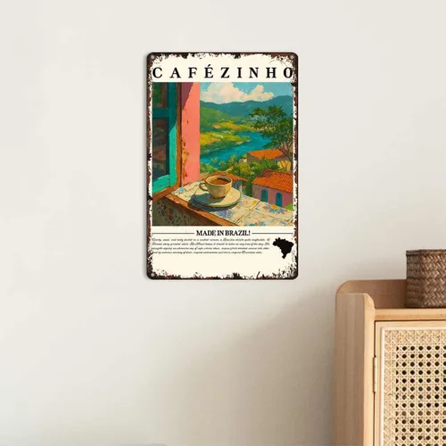 Vista 3 de Cartel vintage Cafezinho divertido Brasil Café Brasil Cocina Latina Letrero de Metal Aluminio 8x12 pulgadas para Baño Dormitorio Sala de estar