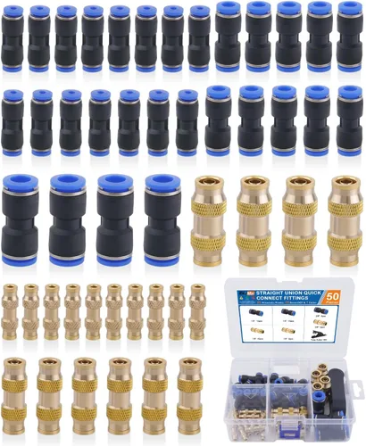 Vista 9 de 32 piezas de accesorios de línea de freno de aire de latón DOT surtido de 1/4" 3/8" 1/2" kit de accesorios de línea de aire de empuje para conectar