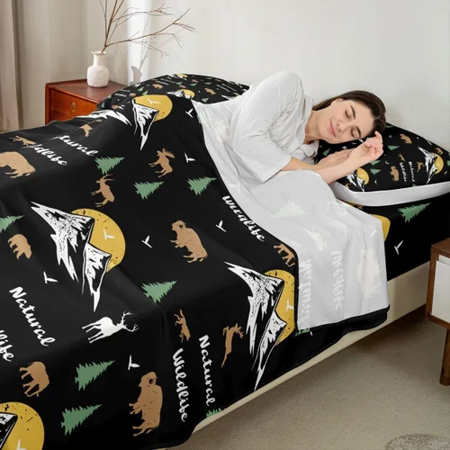 Vista 5 de Erosebridal Happy Camping - Juego de sábanas tamaño individual para niños, diseño de animales del bosque del bosque, para bebés, niños y niñas