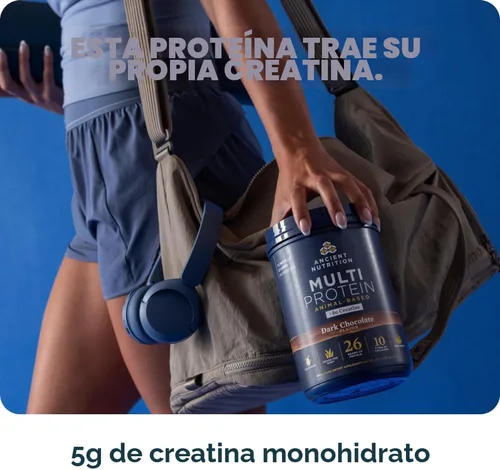Vista 4 de Ancient Nutrition Multi Proteína + Creatina, Caldo de Huesos, Suero, Choc
