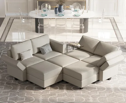 Vista 15 de Belffin Sofá modular de gran tamaño en forma de L con diván reversible convertible en forma de L, sofá seccional verde
