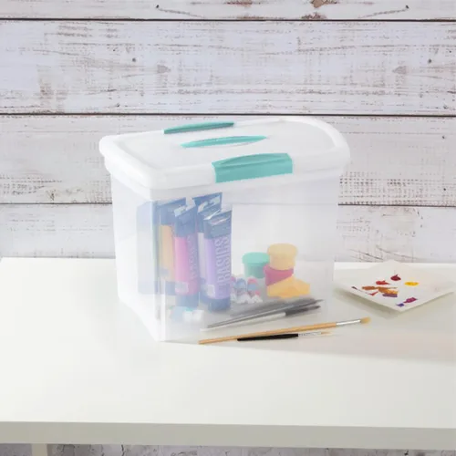Vista 7 de Sterilite Papelera apilable grande de almacenamiento ShowOffs, organizador con cierre con asa, caja de plástico para organización de archivos