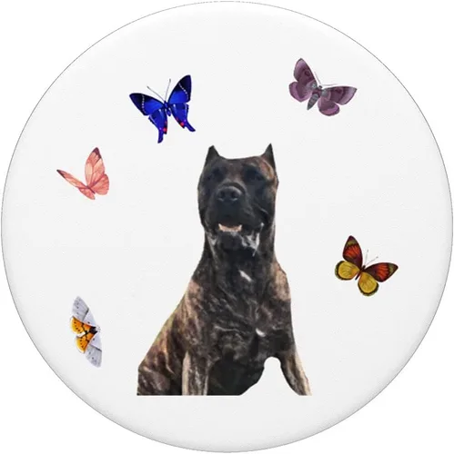 Vista 3 de Perro de Presa Canario con mariposas PopSockets PopGrip: agarre intercambiable para teléfonos y tabletas