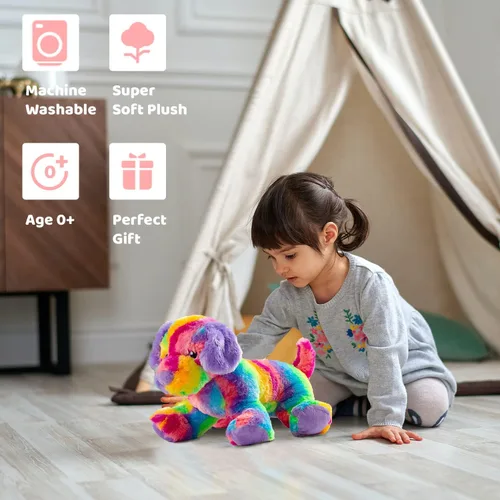 Vista 5 de MUOVE Animales de peluche para perros, juguete de peluche de cachorro arcoíris, lindo juguete de peluche colorido para niños, juguete de peluche