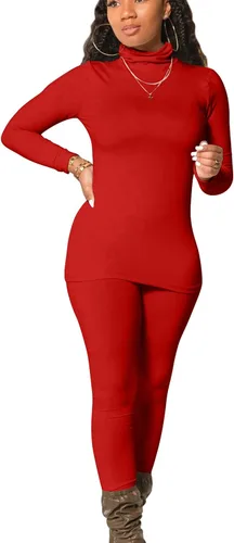 Vista 19 de Mokoru Conjunto deportivo de 2 piezas para mujer, camiseta de manga larga con cuello alto, pantalones de entrenamiento