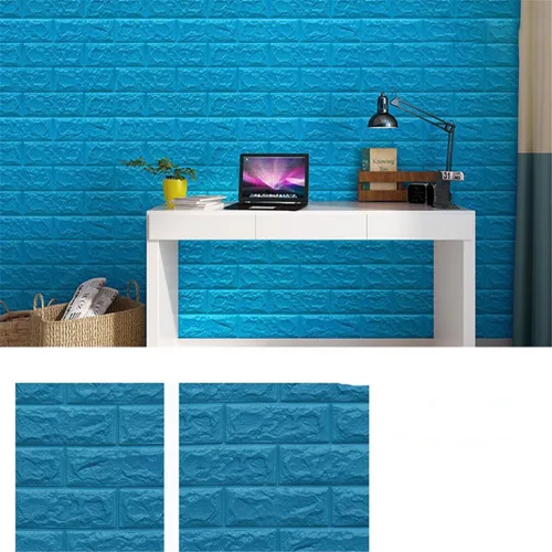 Vista 2 de Calcomanías de pared de ladrillo impermeables 3D de 27.56 x 11.81 pulgadas, paneles de pared autoadhesivos de espuma para TV, sala de estar