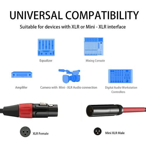 Vista 3 de Cable de audio para micrófono Mini XLR macho a XLR hembra, 1 pie Cable adaptador XLR macho a XLR hembra de 3 pines para Blackmagic Pocket 4K