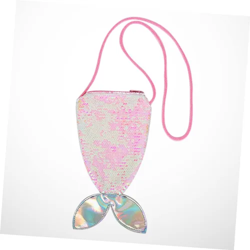 Vista 7 de SHERCHPRY o pescado portátil adorable bolsa chica azul diseño brillante cola hombro sirena niños monedero teléfono almacenamiento lentejuelas