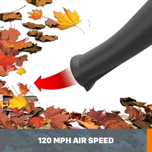 Vista 4 de WORX WG545.9 Soplador de hojas inalámbrico de 20V, sopladores eléctricos para el cuidado del césped con 120 MPH y 2.7 libras, diseño de boquilla