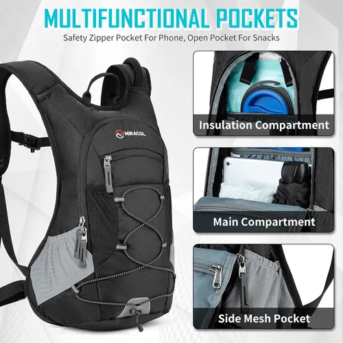 Vista 2 de MIRACOL Mochila de hidratación para senderismo con bolsa de agua a prueba de fugas de 2 litros, bolsa de agua ligera aislada para hombres y mujeres
