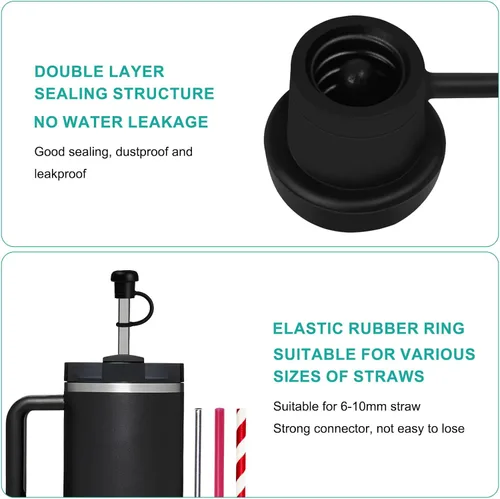 Vista 6 de Paquete de 6 popotes de silicona ajustables, reutilizables de grado alimenticio, compatibles con Stanley/Simple Modern/Yeti/Hydro Flask, ajuste