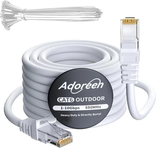 Vista 7 de Adoreen Cable Ethernet Cat 6 para exteriores de 25 pies, negro, cable de red de Internet largo resistente de alta velocidad para cámara POE Cat 5 5e