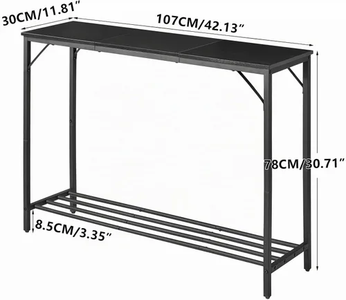 Vista 3 de YMYNY Mesa de consola, mesa de entrada industrial negro 30.7x11.8x42.1
