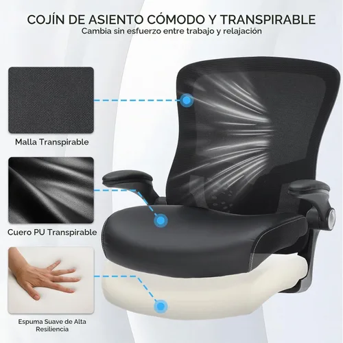 Vista 5 de Silla de oficina, silla de escritorio ergonómica con soporte lumbar ajustable, silla giratoria de malla transpirable para computadora