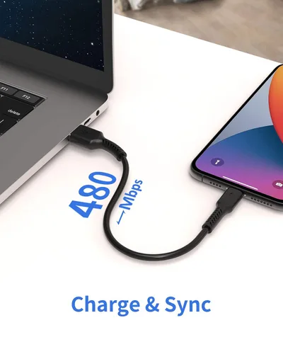 Vista 4 de Cable de carga corto para iPhone de 6 pulgadas, paquete de 5 cables de 0.5 pies USB a Lightning para estaciones de carga rápida compatibles