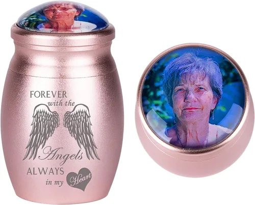 Vista 22 de Bivei Urnas pequeñas para cenizas humanas, urna personalizada de recuerdo con foto y texto para hombres y mujeres, mini urnas para adultos