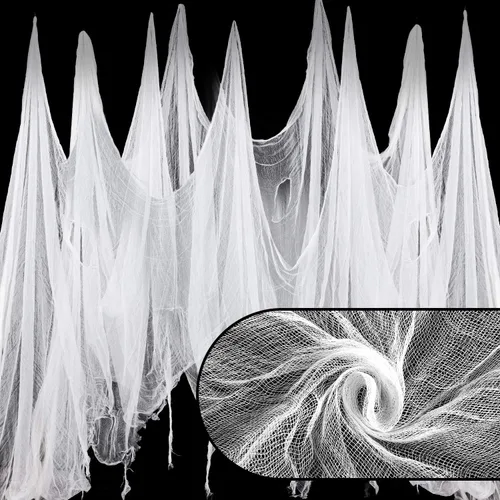 Vista 14 de Whaline Tela espeluznante blanca de Halloween de 197 x 87 pulgadas, ropa de gasa espeluznante, decoración de Halloween para casas embrujadas