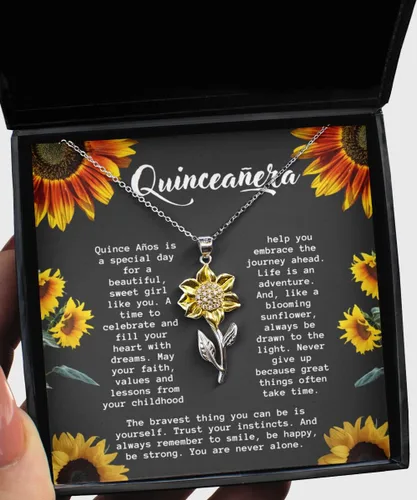 Vista 5 de Joyería de quinceañera, collar de regalo de quinceañera, dulce quince regalos, colgante de girasol, regalo para niñas adolescentes, 15 cumpleaños
