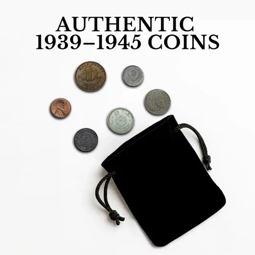 Vista 3 de Moneda Mundial de la Segunda Guerra Mundial - 6 monedas utilizadas durante la Segunda Guerra Mundial por Allies & Axis (1939-1945). Memorabilia