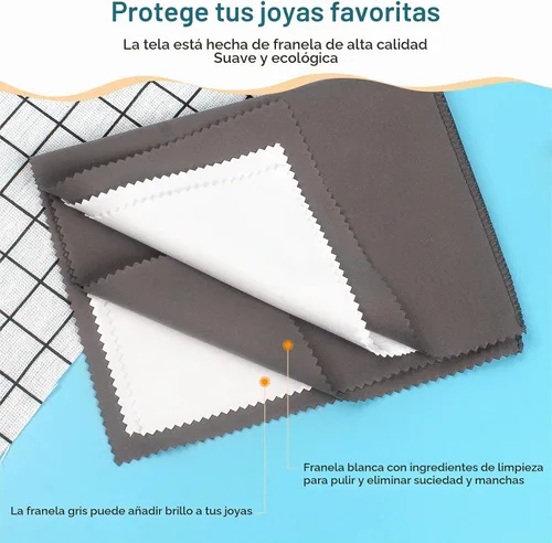 Vista 2 de 2 paños de limpieza profesionales grandes para joyas, 100% algodón, multicapa de doble cara, paño de limpieza de joyas para joyas de oro, plata