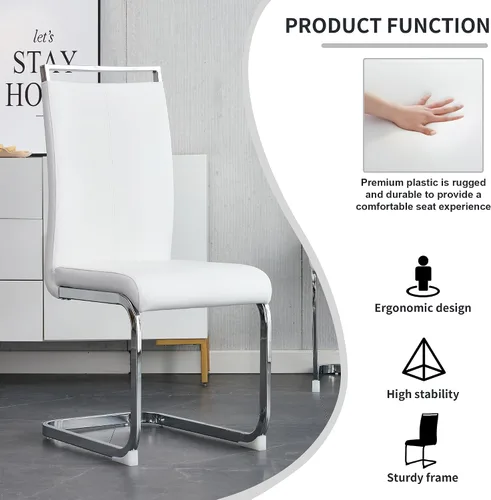 Vista 5 de Juego de mesa de comedor de mármol para mesa rectangular blanca de 4.63 pulgadas con marco de metal plateado en forma de X y 4 sillas de comedor