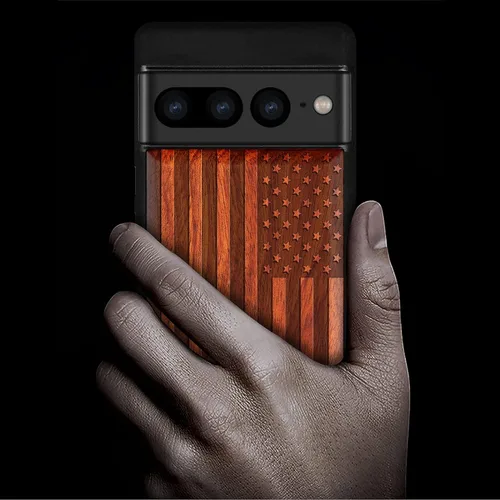 Vista 2 de Carveit Funda de madera para Pixel 7 Pro [madera natural y TPU suave negro] a prueba de golpes, funda de madera única y elegante compatible