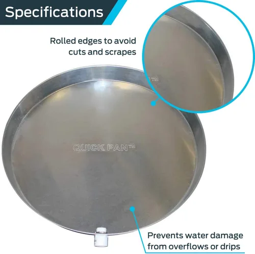 Vista 3 de Holdrite QP-22 Calentador de agua de aluminio QuickPan con accesorio de drenaje de PVC de 1 pulgada, diámetro de 22 pulgadas