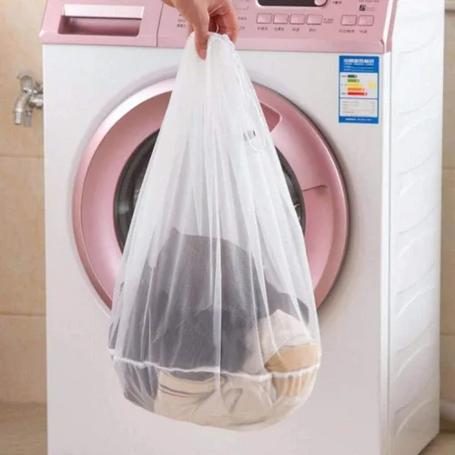 Vista 4 de Bolsas de lavandería de malla para prendas delicadas, bolsa de lavandería con cordón para lavadora antienredos - Blanco S